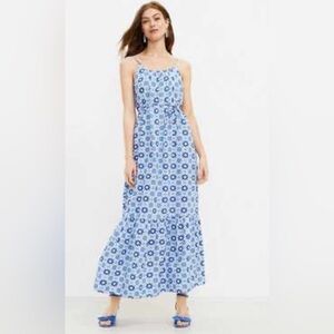 Loft Maxi Linen Blend Dress Medium Beachy Coastal Tropical Fairy Resort Blue